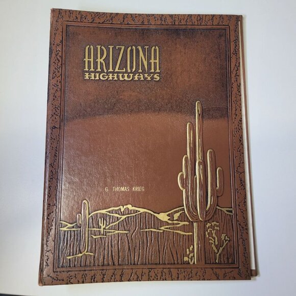 Arizona Highways Leather Binder Empty Magazine Holder Vintage Brown Cactus 1970s - Picture 1 of 10